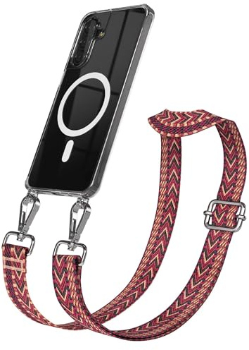 EAZY CASE Handykette - Verstellbares Taschenband kompatibel mit Galaxy A17, Schulterriemen, Handykordel mit Silikon Hülle, Qi Charging kompatibel, Umhängetasche, Rot Braun Silber