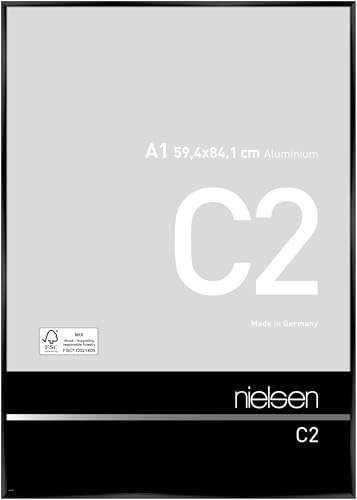 nielsen Bilderrahmen, 59,4 x 84,1 cm (A1), Aluminium, Schwarz glanz, Posterrahmen zum Aufhängen im Hoch- & Querformat, Echtglas, C2