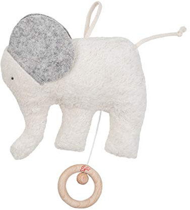 Efie Bio-Spieluhr Elefant – handgefertigt in Deutschland – 100 % Baumwolle (KBA) – Füllung: Schurwolle (kbT) – GOTS Zertifiziert - Verschiedene Melodien – Babyspielzeug ab Geburt