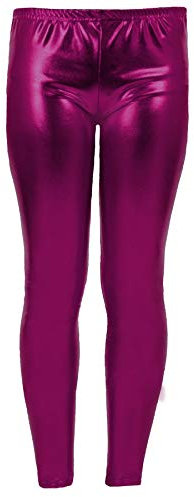 Fantasia Boutique Mädchen Kinder Metallisch Glänzend Kinder Lack-Optik Party Disco Hosen Leggings - Lila, Jahre UK 11-12