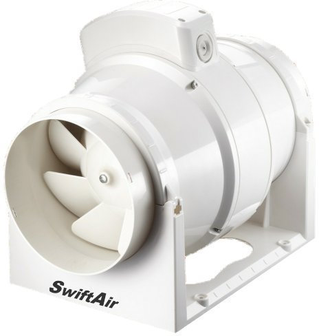 Swiftair XFLO100T 4 inch Loft Mounted Inline Shower Ceiling Powerful Ventilation Damp Control 100mm Bathroom Extractor fan with Run On Timer Silent In-line Toilet Ventilator 220m3/hr RUN ON TIMER