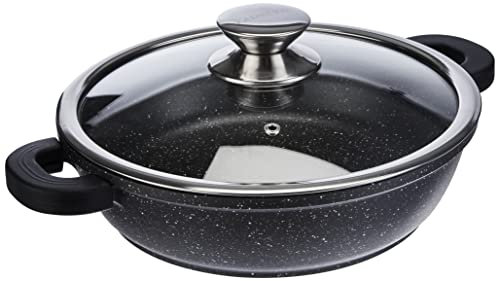 Kamberg - Sautoir / Sauteuse 24 cm - Fonte d'Aluminium - Revêtement Type Pierre - Couvercle en Verre - Tous Feux dont Induction - Sans PFOA - 0008040, 24 x 24 x 7,5 cm, Noir