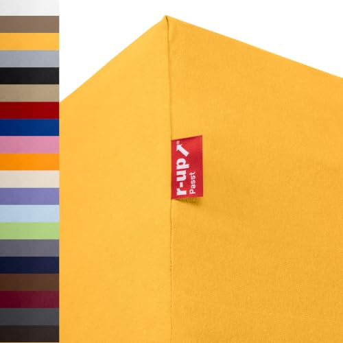 r-up Passt Spannbettaken 140x200-160x200 Sonnengelb | 100% Baumwolle, 130g/m² Tuchgewicht, bis 35cm Höhe, viele Farben, OEKO-TEX, stressfrei auch für hohe Matratzen