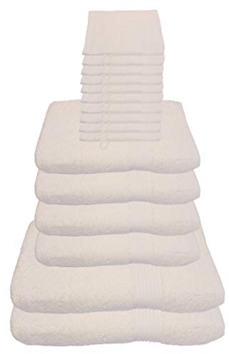 Julie Julsen 16 TLG Handtuchset 2 Badetücher 4 Handtücher 10 Waschhandschuhe Reine Baumwolle über 30 Farben Naturweiß