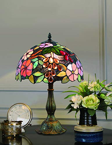 Gweat Home Deco 12 pouces Tiffany Vintage Pastorale Fleurs Magnifiques Vitrail Style Lampe de Table de Chambre de Chevet