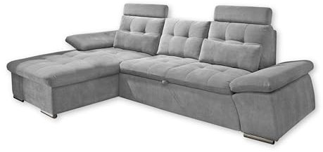 Stella Trading NALO Ecksofa mit Schlaffunktion, Stoffbezug Dunkelgrau - Ausziehbare Eckcouch mit verstellbaren Armlehnen - 268 x 103 x 170 cm (B/H/T)