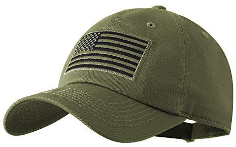 IIN American Flag Baseball Cap for Men Women Low Profile USA Army Tactical Operator Military Plain Dad Hat, Olive, M