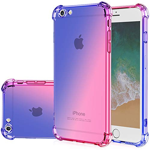 Gufuwo for iPhone 6s Case, iPhone 6 Case, Gradient Slim Anti Scratch Soft Clear TPU Phone Case Cover Shockproof Case for iPhone 6/6s (Blue/Pink)