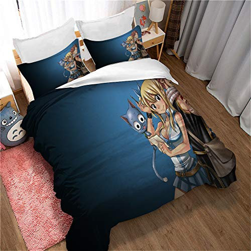 Ste-X Fairy Tail Naz Bettgarnitur Bettbezug Aus Mikrofaser-Polyester Mit Reißverschluss Und Kissenbezug 50 X 75 cm, Anti-Sensitiv-Soft-Sets (135 x 200 cm,Bild 03)