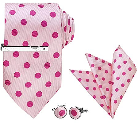 Allegra K Juego de gemelos de corbata para hombre, diseño de lunares, para boda, negocios, corbata, Rosa fucsia, Taille unique