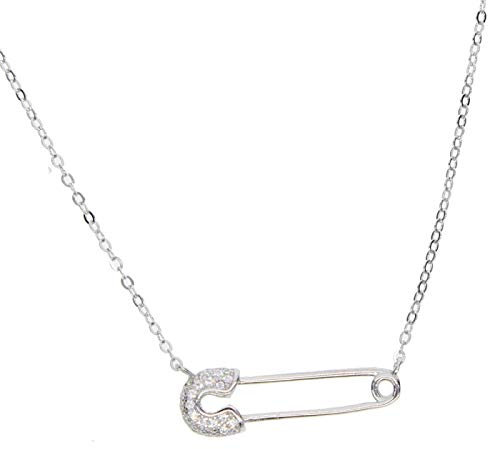 shangwang 925 Sterling Silber Wassertropfen Charm Halskette Sicherheitsnadel Platinbeschichtet
