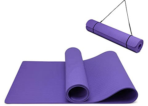 Yogamatte rutschfest und umweltfreundliche TPE Sportmatte mit Tragegurt Gymnastikmatte für Pilates, Workout Fitnessmatte 183 x 61 x 0.6 cm (Lila)