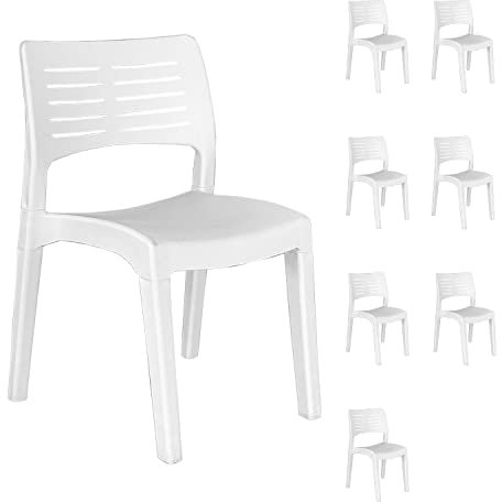 Mojawo 8er Set Gartensessel Stapelstuhl Gartenstuhl Bistrostuhl stapelbar Balkonmöbel Gartenmöbel Kunststoff Weiß