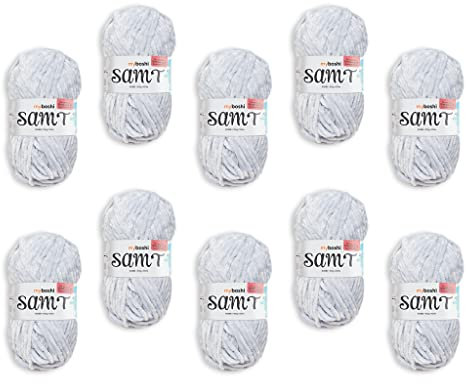 myboshi Samt Wolle zum Häkeln und Stricken, weiche Chenille Wolle im XXL-Knäuel, perfekt für Amigurumi und Kissen, 100% flauschige Polyester, 100g, Ll 100m Grau (Robbe) 10 Knäuel