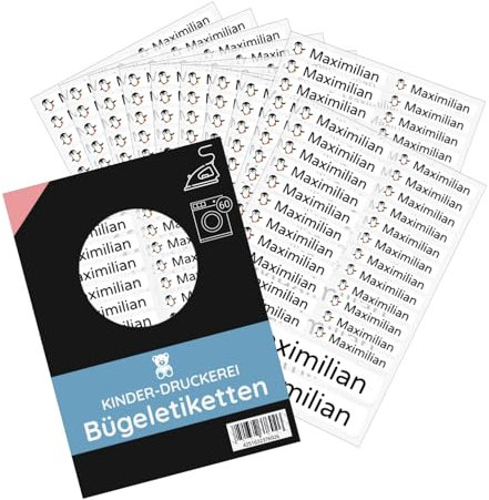 200 Stück (Weiss) personalisierte Bügeletiketten/Namensaufkleber für Kleidung/Wäscheetiketten 3 Größen im Set-Bögen/bis 90 Grad/zum Aufbügeln für Kindergarten Kita Schule