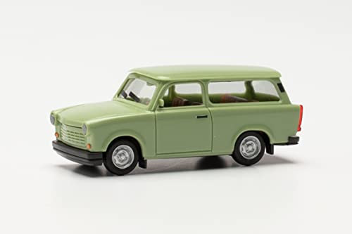 Trabant 1.1 Universal Modellauto, originalgetreu im Maßstab 1:87, Auto Modell für Diorama, Modellbau Sammlerstück, Deko Automodelle aus Kunststoff, Farbe: Blaßgrün