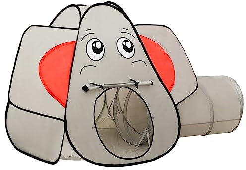 vidaXL Spielzelt in Elefanten-Form Bällebad Kinderzelt Babyzelt Spielhaus Zelt mit Tunnel Tragetasche für Indoor Outdoor Grau 174x86x101cm