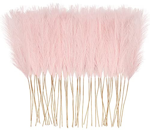 obbsie 50 pezzi di erba pampa sintetica rosa, 54,9 cm, erba pomposa, fiori finti floreali, rami di erba finta, riempitivo per vasi e composizioni floreali per casa, matrimonio, decorazione bohémien