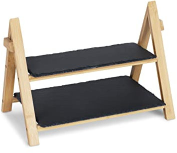 AD.CON Schieferplatten-Set, Steinplatten auf einem Bambusrahmen, 2-stufige Naturschiefer-Etagère, moderne Platten aus Schiefer