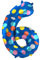 Folat 64186 Luftballon Geburtstag Ziffer Zahl 6 Colorful Dots Blau mit farbigen Punkten 86 cm - Helium Ballon Decoration Geburtstagdeko, Ballon Zahl