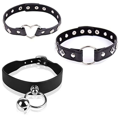 Colrid 3 Stücke PU Leder Gothic Halskette, Halsband, Choker, Verstellbar, Herz für Damen, Herren