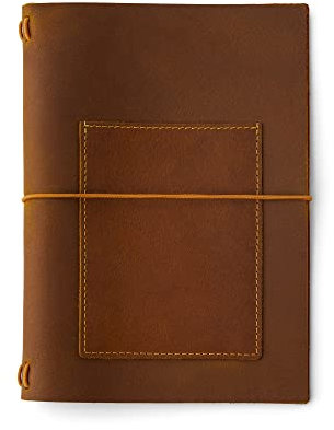 Pluma Paper Company Crazy Horse Leather A5 Traveler's Notebook Cover with Pocket A5 (A5, Light Brown)