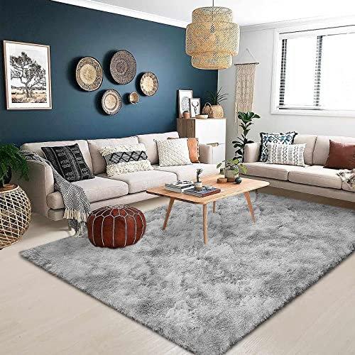ASIinnsy Hochflor Teppich Wohnzimmer Flauschig Shaggy Weich Modern Grau Teppich Schlafzimmer Kinderzimmer Deko Langflor Teppiche Groß rutschfest Plüsch-Teppiche (Grau Weiß, 160 x 230 cm)