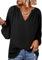 Dokotoo Womens Blouses Smocked Puff Long Sleeve Women‘s Shirts V Neck Casual Chiffon Ladies Tops Black 2XL UK 20 22