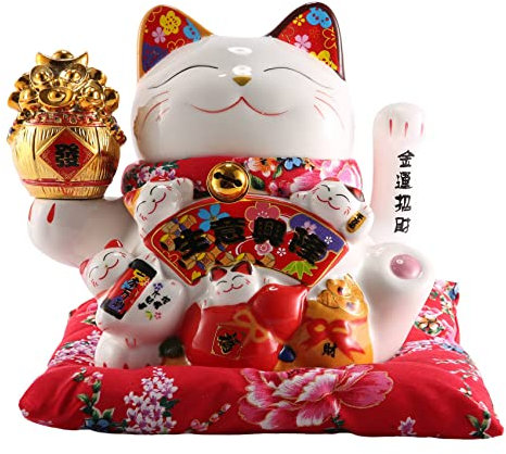 Nagoyuki 7 Pouces en CéRamique Faisant Signe de Chat Maneki Ornement Feng Shui DéCoration BalançOire Chanceux Chat, B