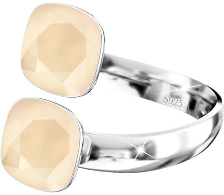 925 Sterling Silber Doppelt Kristall Ringe für Damen Verstellbarer mit Marken Kristalle - Glänzend Cubic Zirkonia Ring Fingerring Kommt in Schmuck Geschenk Box (Ivory)