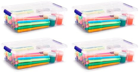 Acan Tradineur - Pack de 4 Cajas de almacenaje de plástico Transparente 2 litros, minicaja de ordenación apilable con Tapa 7,5 x 25,5 x 16,8 cm, Cierre a presión, Almacenamiento de Oficina, hogar