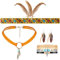 Otuuz 4 Vintage Indian Boho Karneval Accessoires 1 Indianer Feder Stirnband 1 Feder Ohrringe 1 Boho Lederhalskette 1 Leder Wrap Cuff Armband für Frauen mit Hippie Tribal Mottoparty Schmuck(Lebendig)