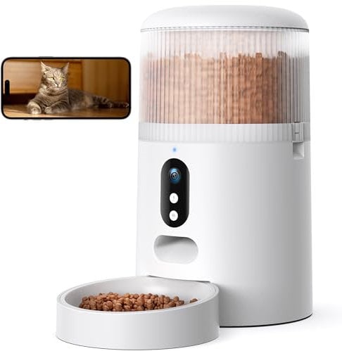 Faroro Futterautomat Katze WiFi, 3MP HD Video Katzenfutter Automat mit Nachtsicht, 4L Futterspender für Katzen/Hunde mit Zwei-Wege-Audio, APP-Steuerung, Bewegungserkennung & Doppelte Kraft