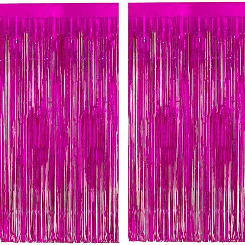 Lametta Vorhang Pinke - Fuchsia Luftschlangen Metallic Party Vorhange Geburtstag Fotowand Folien Fransen Luftschlangen Deko für Mean Girl Dollhouse Bär Valentinstag Galentines Party