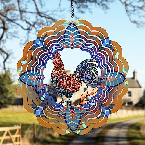 Rooster Garden Ornaments outdoor, Wind Spinners for Garden, Birthday Presents for Mum Unique, Pinwheels Wind Chimes outdoor, Gardening Gifts Chicken Gifts for Women, Mum, Grandma