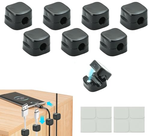 Locisne 8-Piece Mini Magnetic Desktop Cable Organizer Set, Securely Fix Cables with Magnetic Suction & Adhesive Stickers. For Organizing Wires on Office Desks Kitchens Cable Power Cord, Wall Bracket