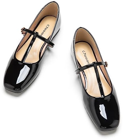 C.Paravano Mary Jane Ballerinas | Elegant Flache Schuhe | Damen Riemchenballerina (Black, 39.5)