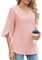 Zetieny Camicia da Donna Scollo a V Bluse Elegante di 3/4 Manica Tinta Unita Tops Casual Estiva Traspirante