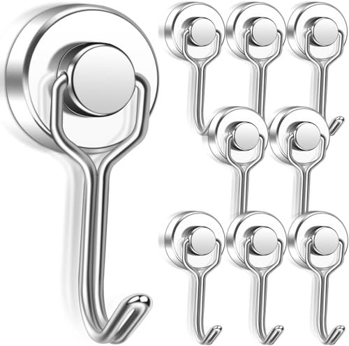 Keukenket Ganci magnetici extra forti, 8 pezzi, 20 mm, gancio magnetico con gancio, per porte in ferro, frigoriferi, cucina, appendiabiti, ufficio, magnete, grande argento