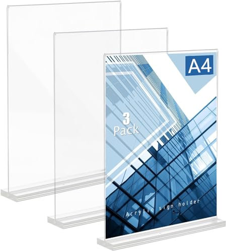 Lot de 3 supports de panneau en acrylique A4, Porte-Menus et Affiches Présentoir de Table A4 en T - Présentoirs Acrylique Transparent, Support plexi A5 pour Restaurant, Hôtel, Menus, Exposition