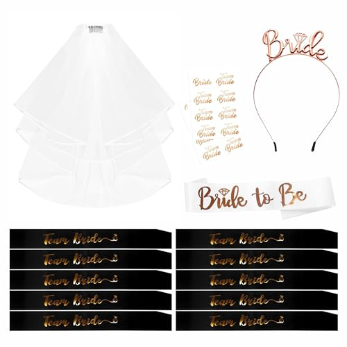 Junggesellinnenabschied Zubehör Set 15 Stück - Bride to Be Schärpe und Schleier Tiara Team Braut Schärpe Tattoos, Hochzeit Braut Schärpe und Tiara Schleier Junggesellinnenabschied Zubehör für