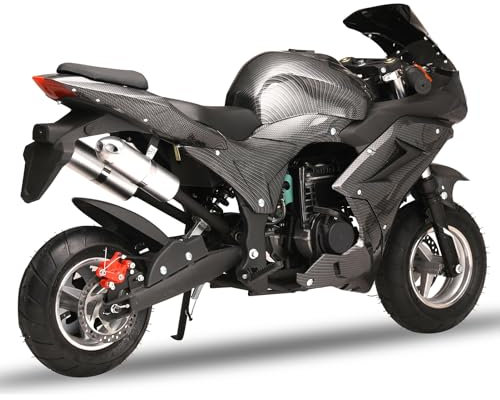 4-Stroke Pocket Bike, 49CC Gas Powered Mini Motorcycle for Kids, Pocket Rocket Motorbike with Front & Rear Disc Brakes Headlights, 40KM/H Max Speed Black