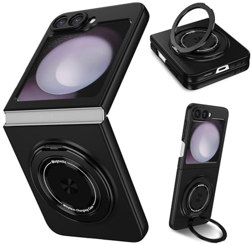 ZHOZEXIN Per Samsung Galaxy Z Flip 6,Anello Rotante Protezione Magnetica Antiurto, Custodia Pieghevole e Sottile Compatibile con Samsung Galaxy Z Flip 6 (Nero)