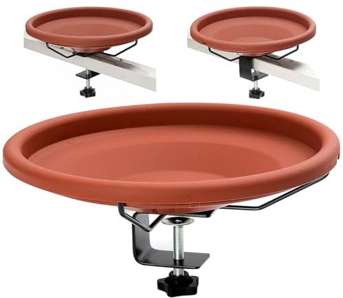Vogeltränke Balkongeländer - Vogelbad Für Garten Mit Halterung, 26,5x26,5Cm Verstellbare Vogelfutterspender Wassertränke De Stahl Und PP,Vogeltränken Für Den Garten,Vogelfutterhaus Balkongeländer,