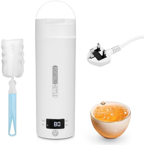 Wasserkocher Akku, Mobiler Wasserkocher Reise Wasserkocher Klein 500ML Elektrische Reisewasserkocher Edelstahl Tragbarer Schnellkoch Teekanne 300W Heizbecher