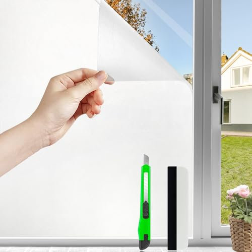 HOMTOL 115x400cm Sichtschutzfolie Fenster Milchglasfolie Selbstklebend Fenster, Statische Fensterfolie Blickdicht, Anti-UV Fensterfolie Sichtschutz für Büro Küche Schlafzimmer Wohnzimmer