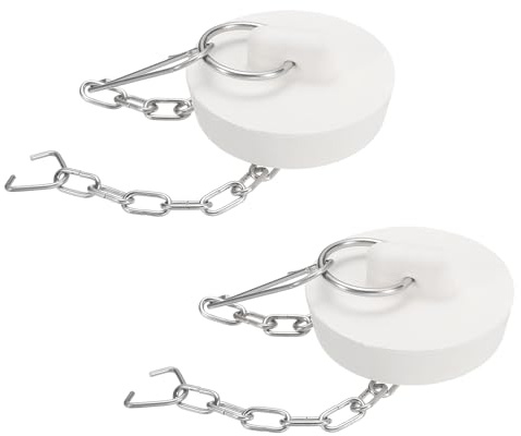 sourcing map 2Pcs Tub Stoppers, Rubber Bathtub Stoppers 39-41mm, White | Kitchen Sink,Drain Stopper,Bathroom Drain Plug,with Pull Ring and Stainless Steel Chain