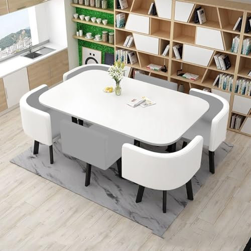 EpuzeR Esstisch mit 6 stühlen Set, Konferenztische 90 x 150 cm, Empfangstisch mit Metallhalterung, Besprechungsraum, Verhandlungstisch(14)