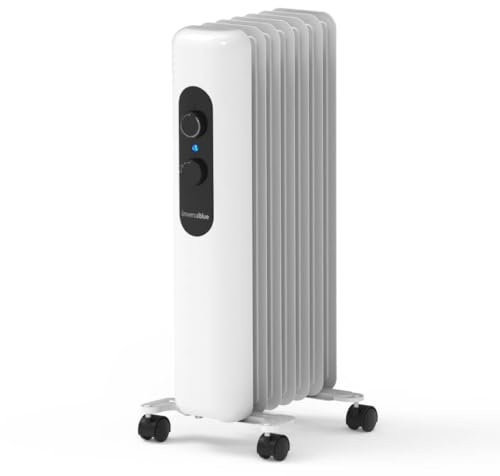 UNIVERSALBLUE Radiador Eléctrico de Aceite 1500W - Calefactor Bajo Consumo 9 Elementos Calefactores - Calienta Habitaciones hasta 15 m² - Termostato Ajustable - Portátil con Ruedas
