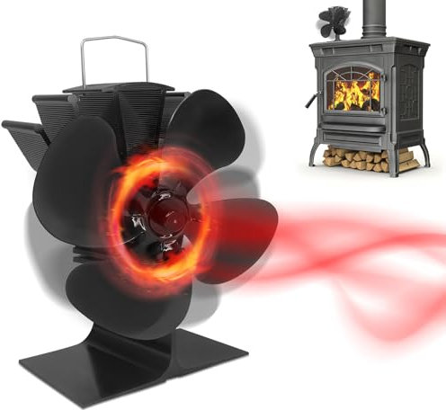 FIVMEN Kaminventilator Ofenventilator Ohne Strom 4 Blatt Wärmebetriebener Kamin Ventilator Ofen Ventilator Leiser Betrieb Hitzebetrieben Ventilator für Holzofen Kaminofen Holzbrenner